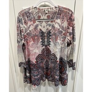 Unity World Women's Asymmetric Top Size Large Embroidered Floral Boho Hippie